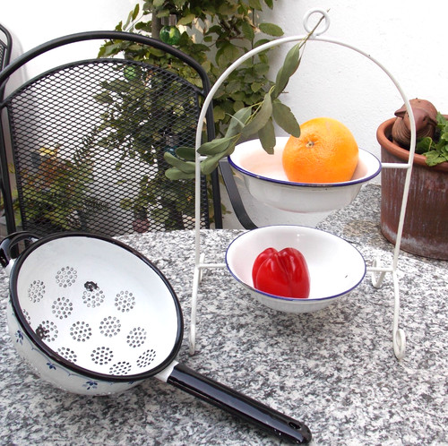 Antik emaille etagere - emaille, etagere+sieb